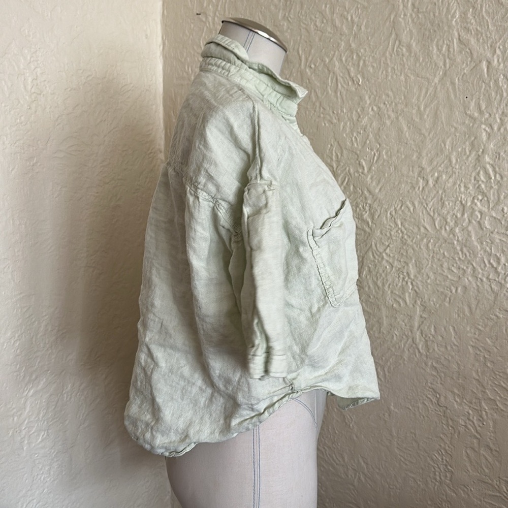 Zara Pale Spring Green Woven Casual Slouchy Short Sleeve Button Up Shirt Large - Picture 6 of 7